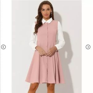 Allegra K Women's Button Front Dress Long Sleeve Contrast Collar Shirt Dress